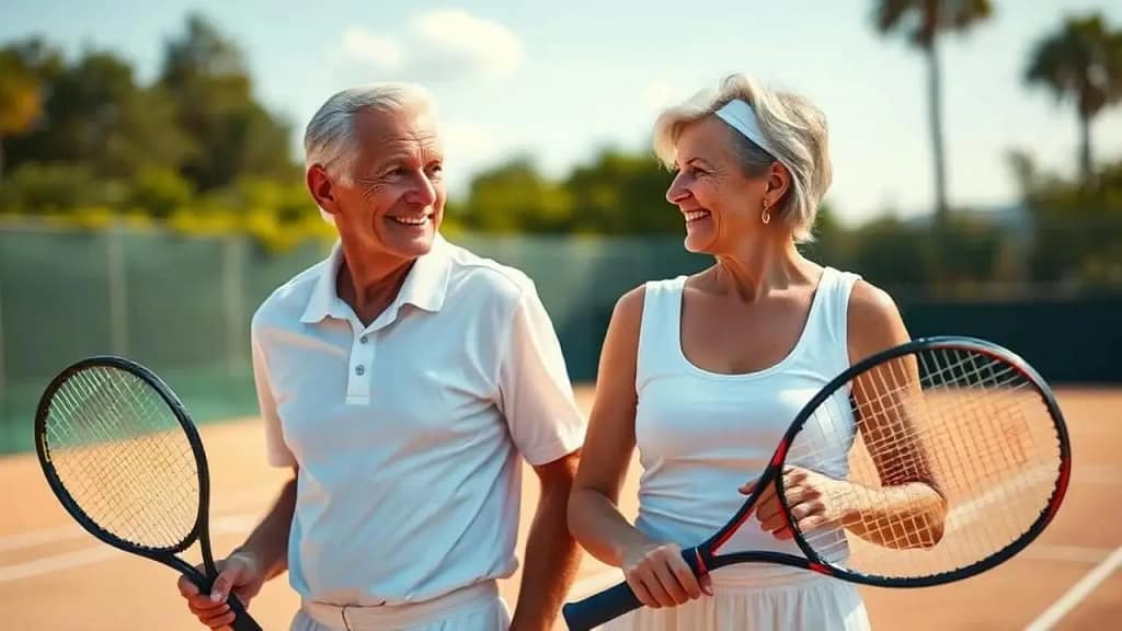 Fitness for Older Adults 2 senior citizens playing tennis