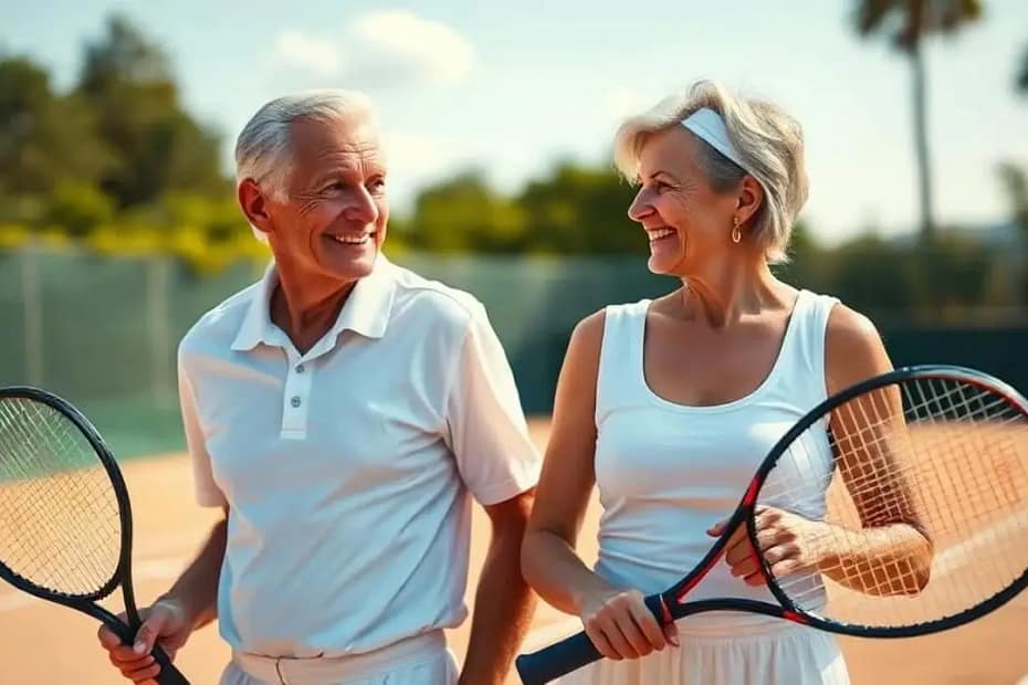 Fitness for Older Adults 2 senior citizens playing tennis